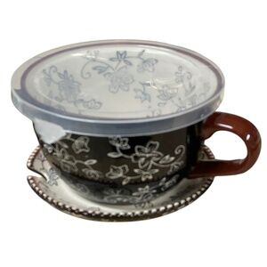 TEMPTATIONS Floral Lace soup / salad bowl, plate and spoon 24 oz